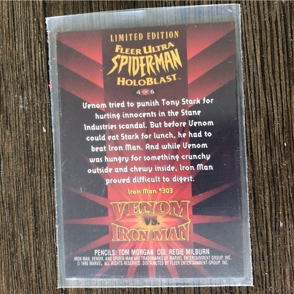 ’95 Marvel Fleer Ultra Spider-Man trading card: HoloBlast 4 0f 6 Venom vs. Iron - Picture 2 of 2